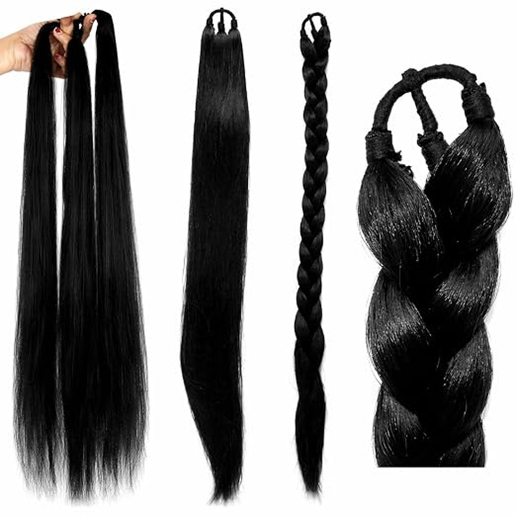 3-in-1 Black Hair Extension Pack of 3 Pcs – Ponytail, Braid & Bun Style | Wholesale Price ₹120er Pack