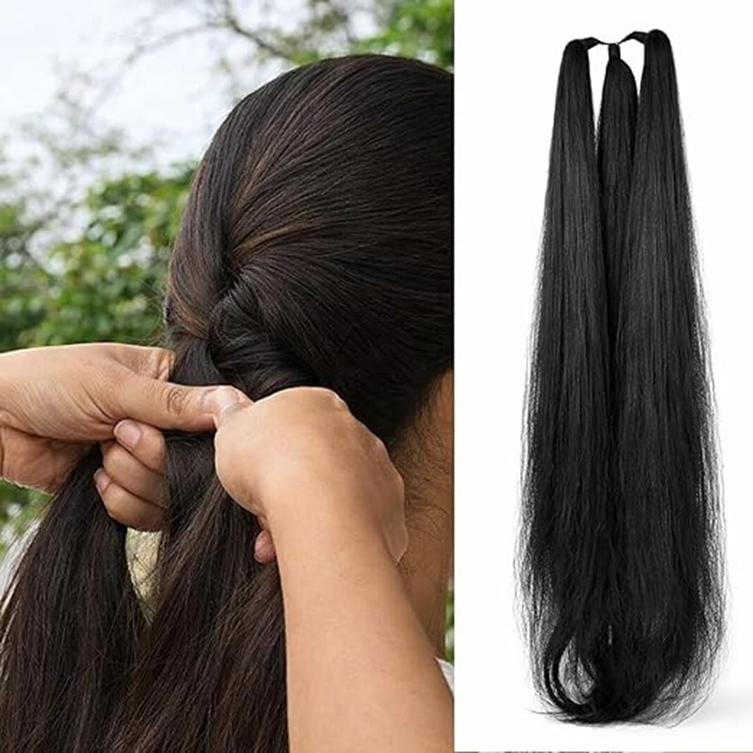 3-in-1 Black Hair Extension Pack of 3 Pcs – Ponytail, Braid & Bun Style | Wholesale Price ₹120er Pack