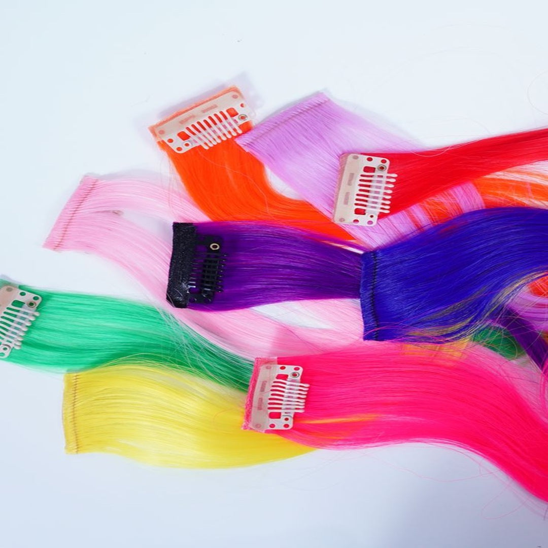 One Clip Hair Extension Pack of 12 Pcs – 12 Random Colours | Wholesale Price ₹480 per Dozen