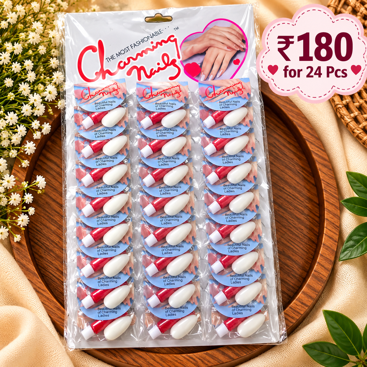 Plain White Artificial Nails – Pack of 24 Pcs | Wholesale Price ₹180