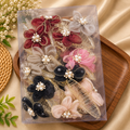 Premium Organza Bow Flower Hair Claw Clips Pack of 12 Pcs – Pearl Embellished Designer Hair Clutcher | Wholesale Price ₹288 per Dozen