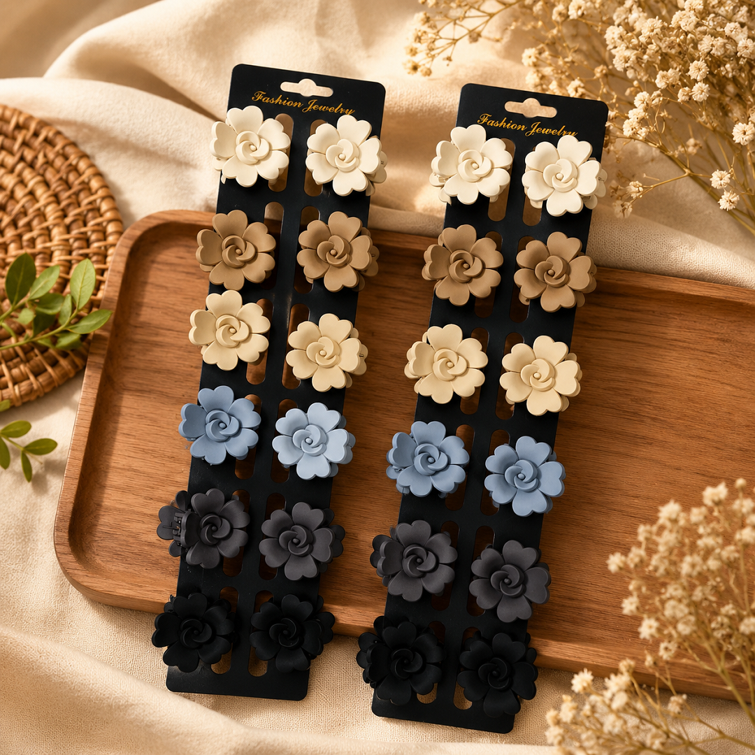 Flower Design Hair Claw Clips Pack of 24 Pcs – Stylish Floral Hair Clutcher | Wholesale Price ₹240 per Pack