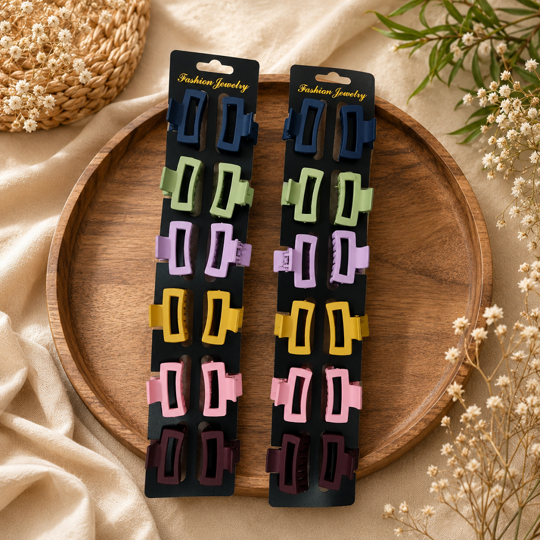 Rectangle Hair Claw Clips Pack of 24 Pcs – Colorful Matte Hair Clutcher | Wholesale Price ₹240 per Pack