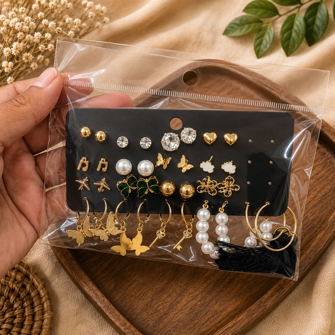 Premium Fashion Earrings Combo Set – 3 Cards | 17 Pairs Per Card | Wholesale ₹450