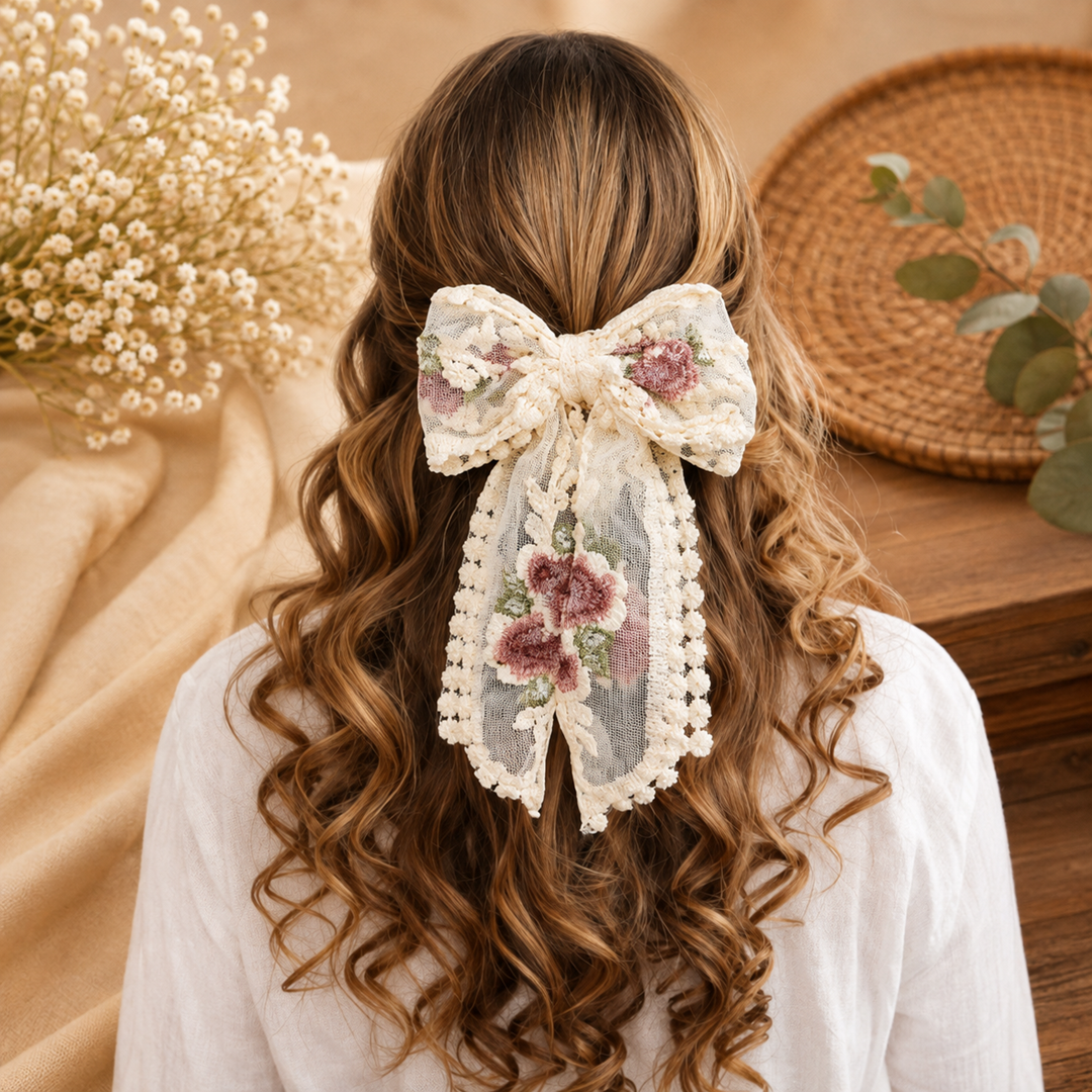 Embroidery Bow Hair Clip Pack of 12 Pcs | Wholesale Price ₹540/Dozen