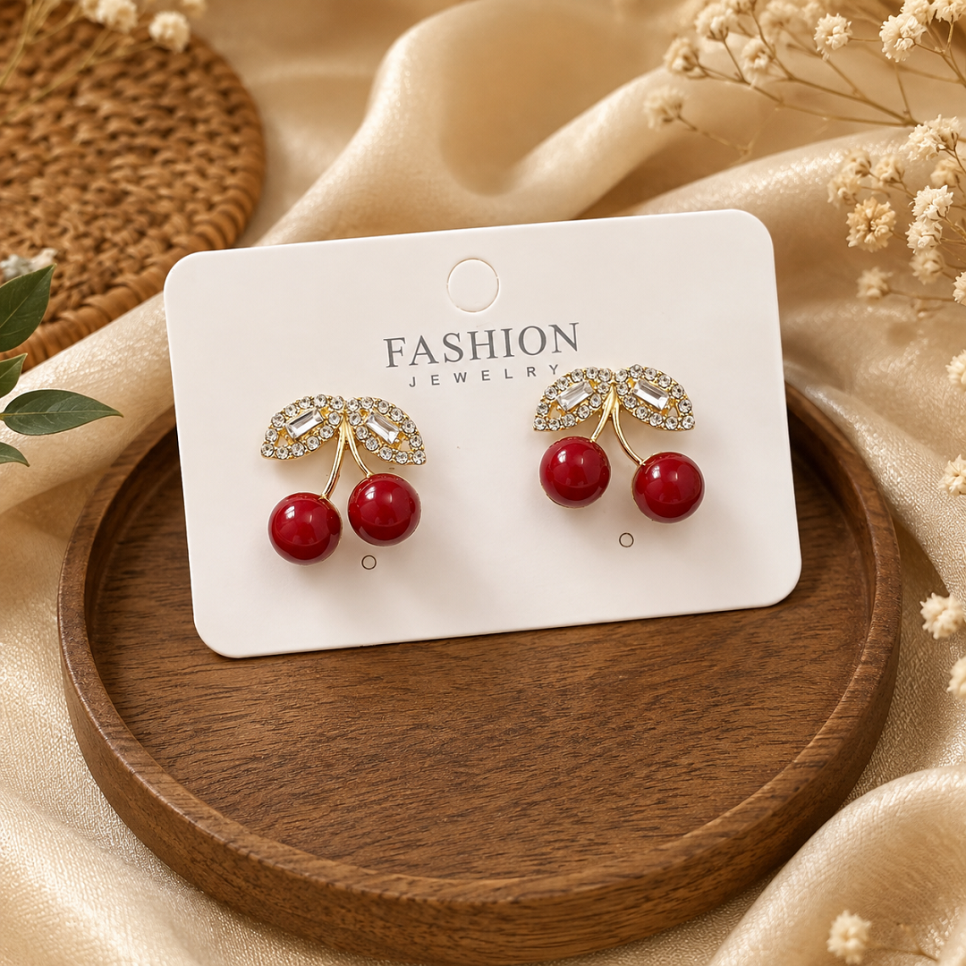 Cherry Red Stud Earrings – Pair of 6 Pcs | Wholesale Price ₹324