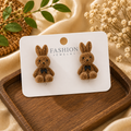 Cute Velvet Bunny Stud Earrings – Brown Plush Rabbit Design | Wholesale Price ₹360 (Pack of 6 Pairs)
