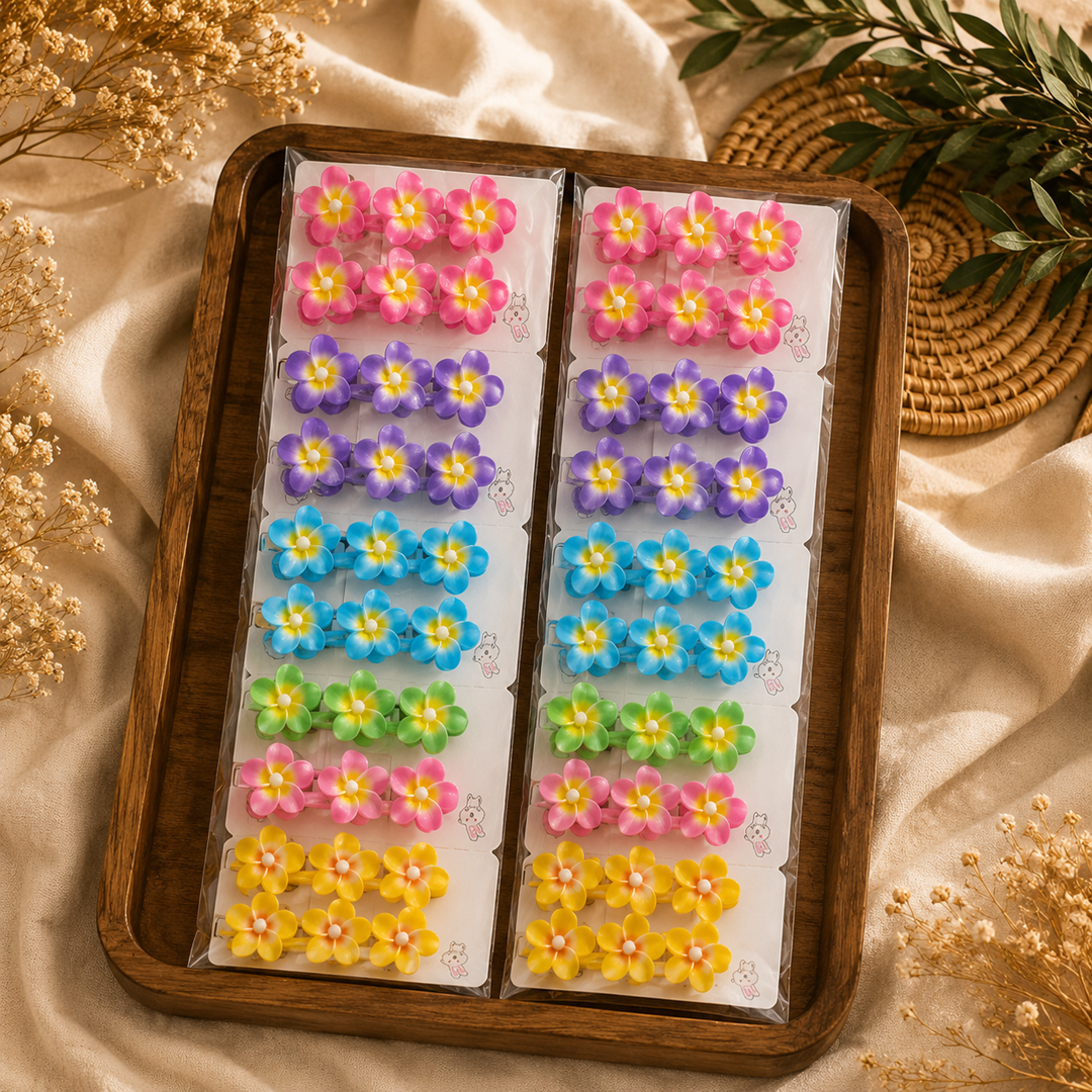 Korean Hair Clips – Pack of 12 Pairs | Multicolour Assorted Design | Premium Hair Accessories