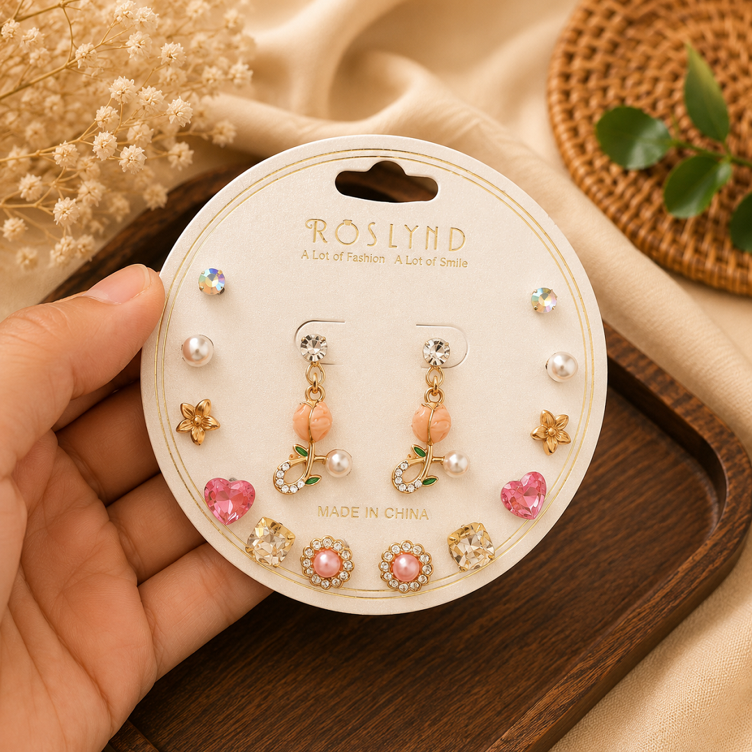 ✨ Premium 7 Pair Korean Style Earrings Set | Wholesale Price ₹150 (Pack of 3 Sets)