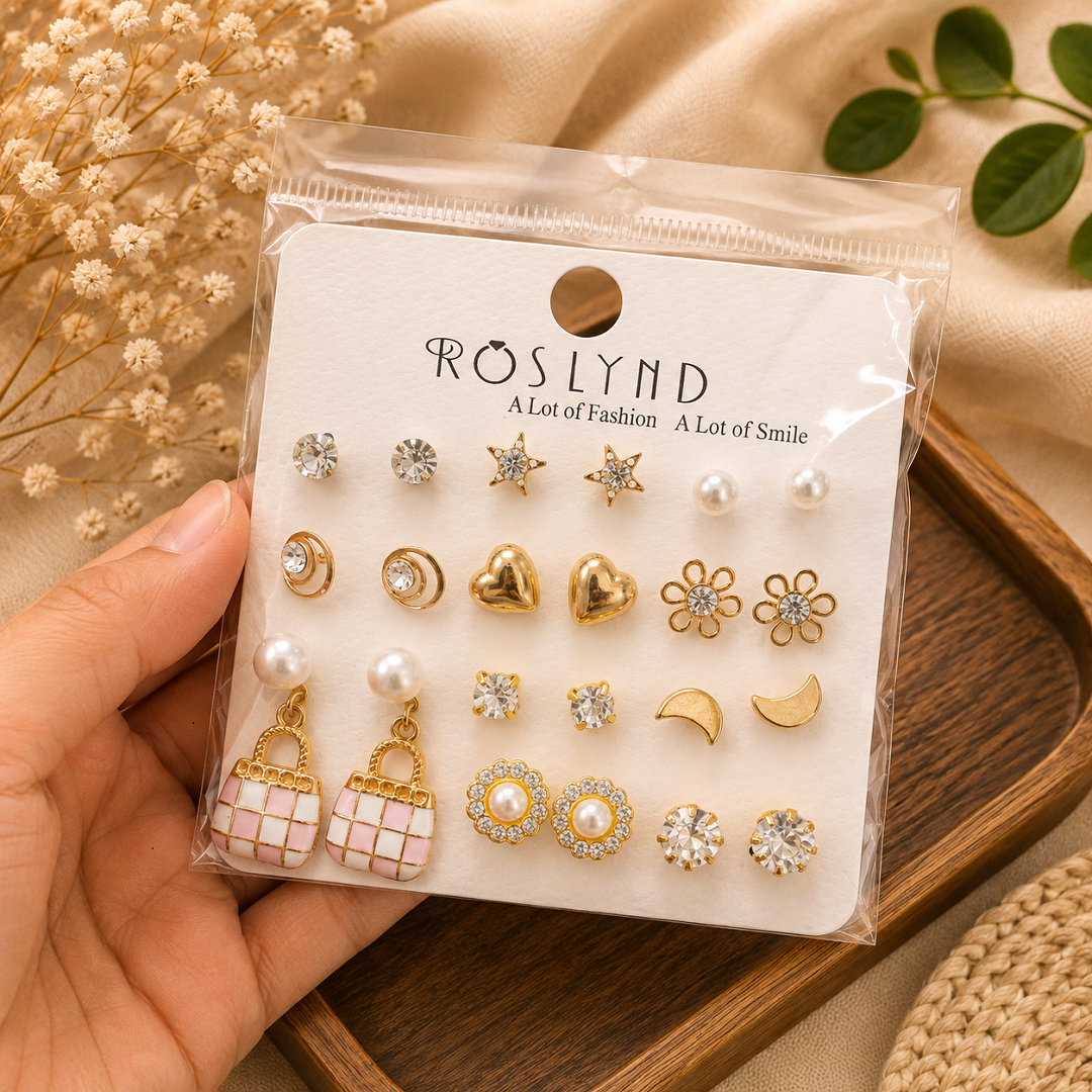 ✨ Premium 11 Pair Korean Style Earrings Set | Wholesale Price ₹195 (Pack of 3 Sets)