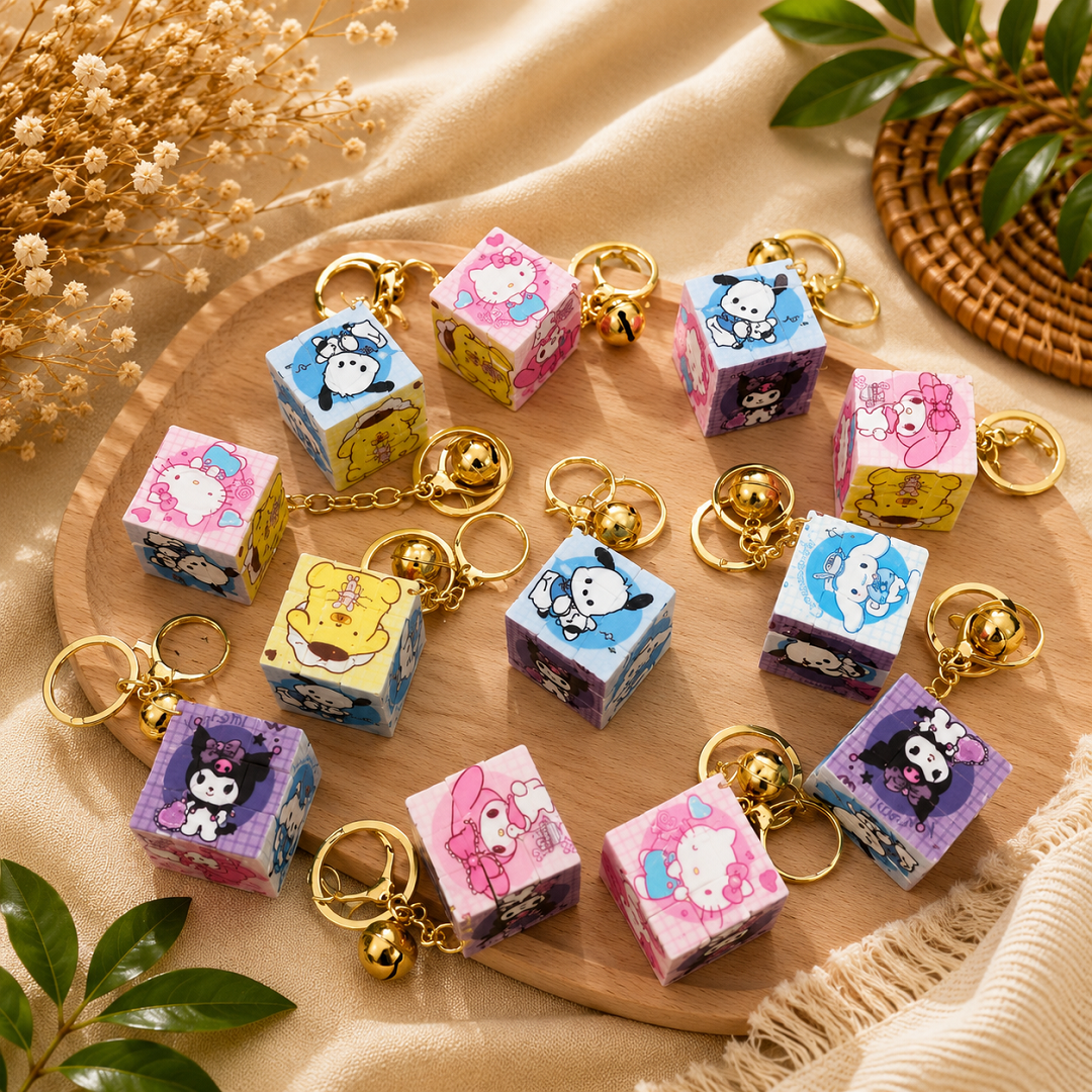 Cute Cartoon Cube Keychain Pack of 12 Pcs | Wholesale Price ₹480