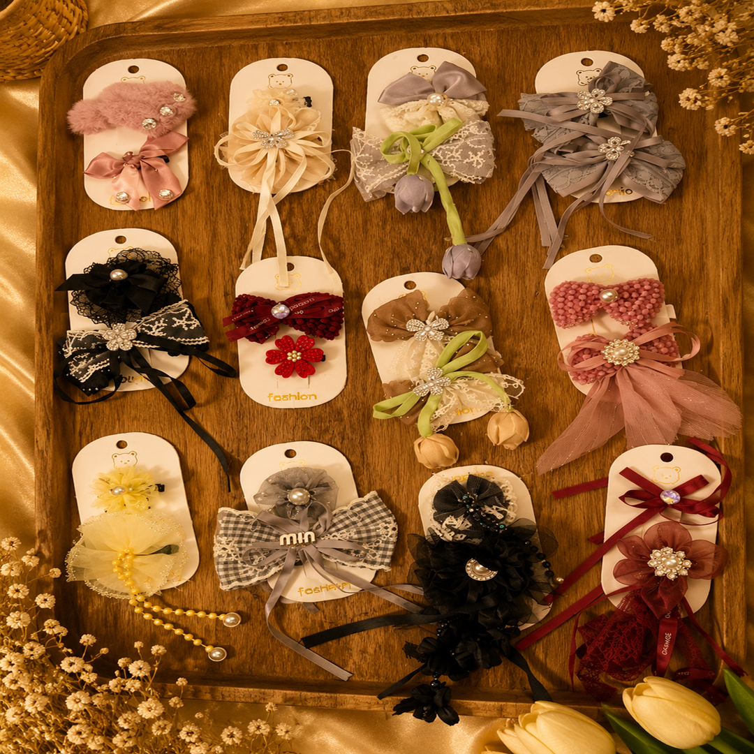 Kids Fancy & Stylish Eleganter Hair Clips – 2 Pc Pack | 12 Cards