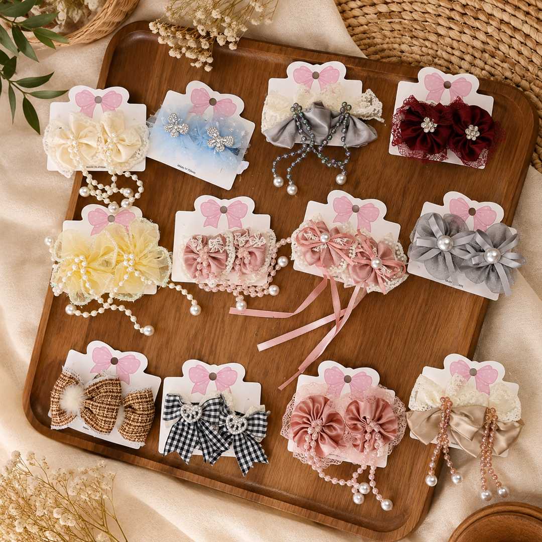 Kids Korean Eleganter Hair Clips – 2 Pair Set | 24 Pcs