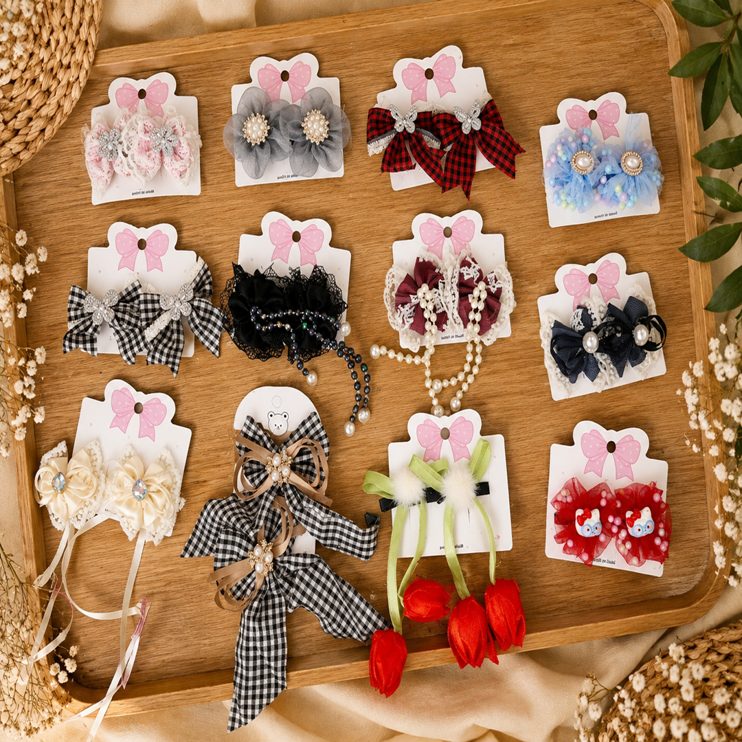 Kids Korean Eleganter Hair Clips – 2 Pair Set | 24 Pcs