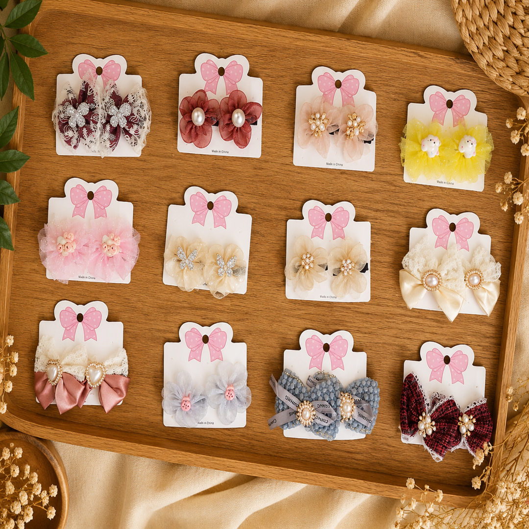 Kids Korean Eleganter Hair Clips – 2 Pair Set | 24 Pcs