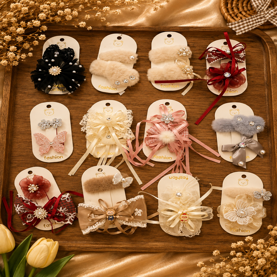 Kids Fancy & Stylish Eleganter Hair Clips – 2 Pc Pack | 12 Cards
