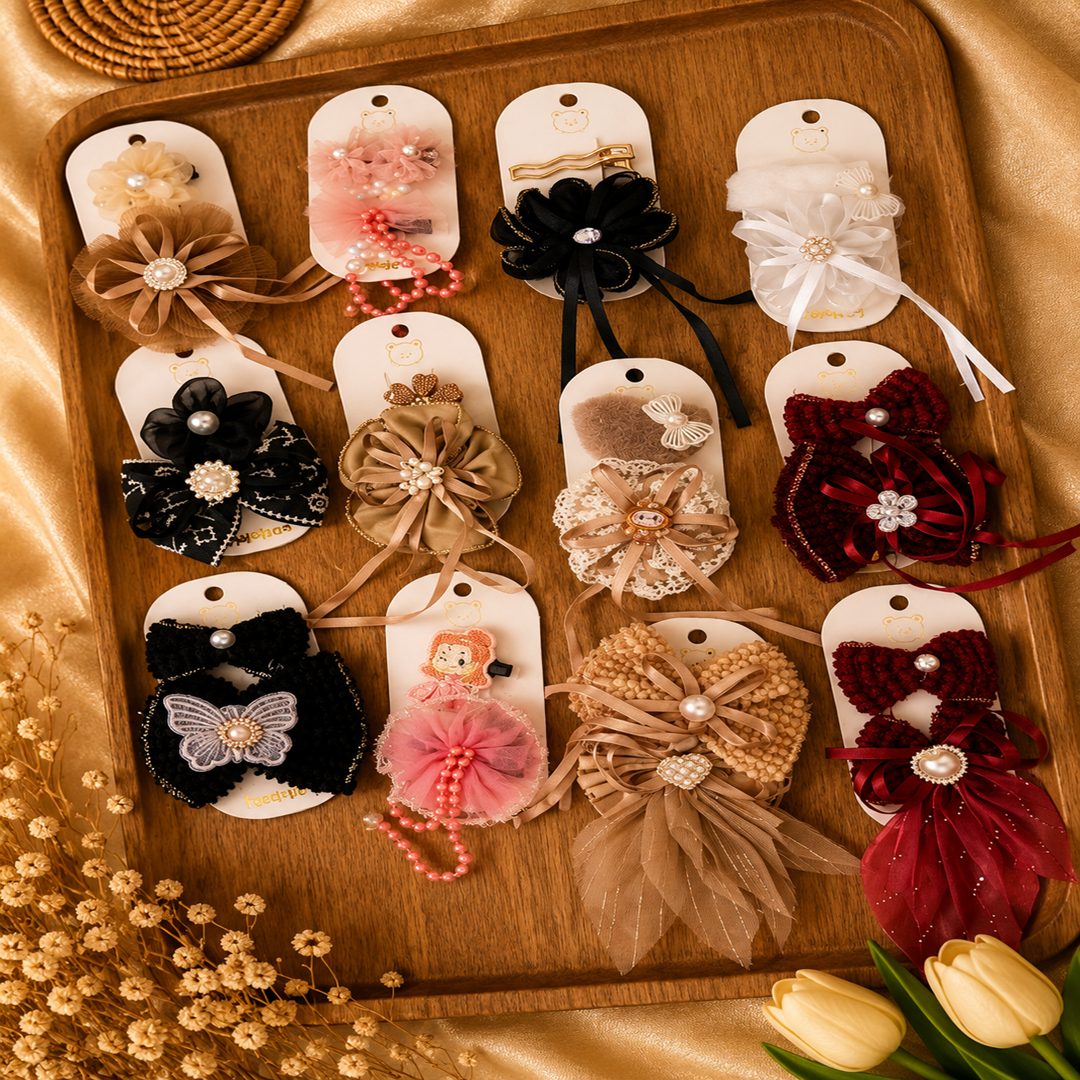 Kids Fancy & Stylish Eleganter Hair Clips – 2 Pc Pack | 12 Cards