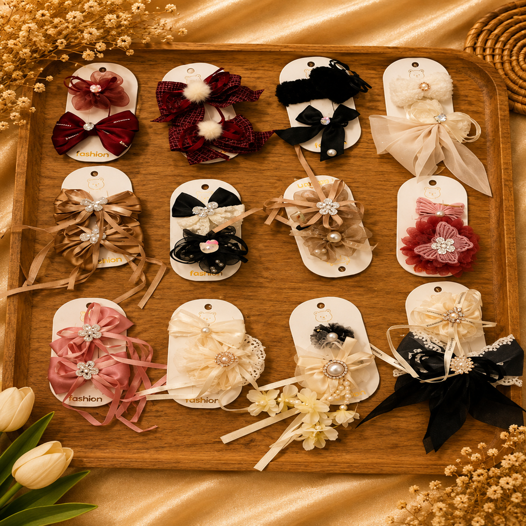 Kids Fancy & Stylish Eleganter Hair Clips – 2 Pc Pack | 12 Cards