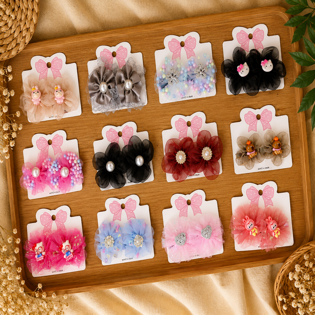 Kids Korean Eleganter Hair Clips – 2 Pair Set | 24 Pcs