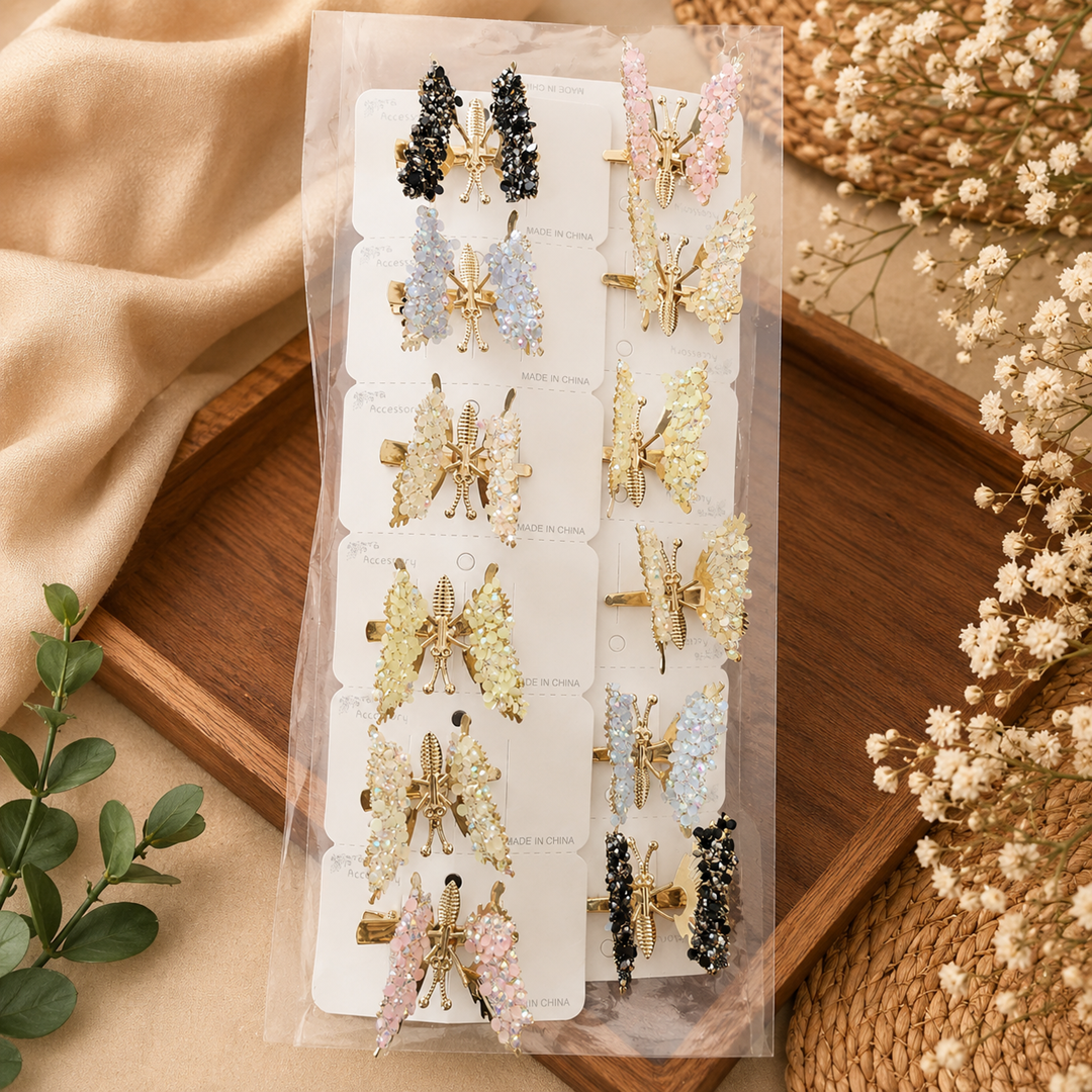 Dancing Butterfly Crystal Work Eleganter Hair Clip – Stylish Hair Accessory
