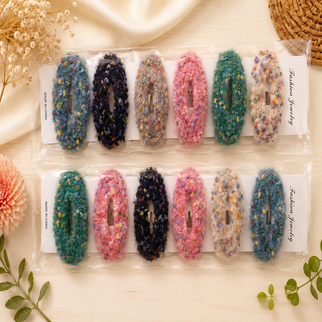 Soft Fuzzy Colourful Hair Clip Pack of 12 Pcs | Wholesale Price ₹240