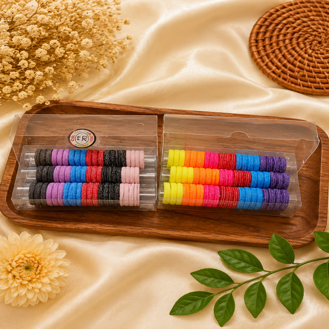 Colourful Glitter Hair Rubber Band Box Pack | 60 Pcs Per Box | 2 Boxes for ₹60