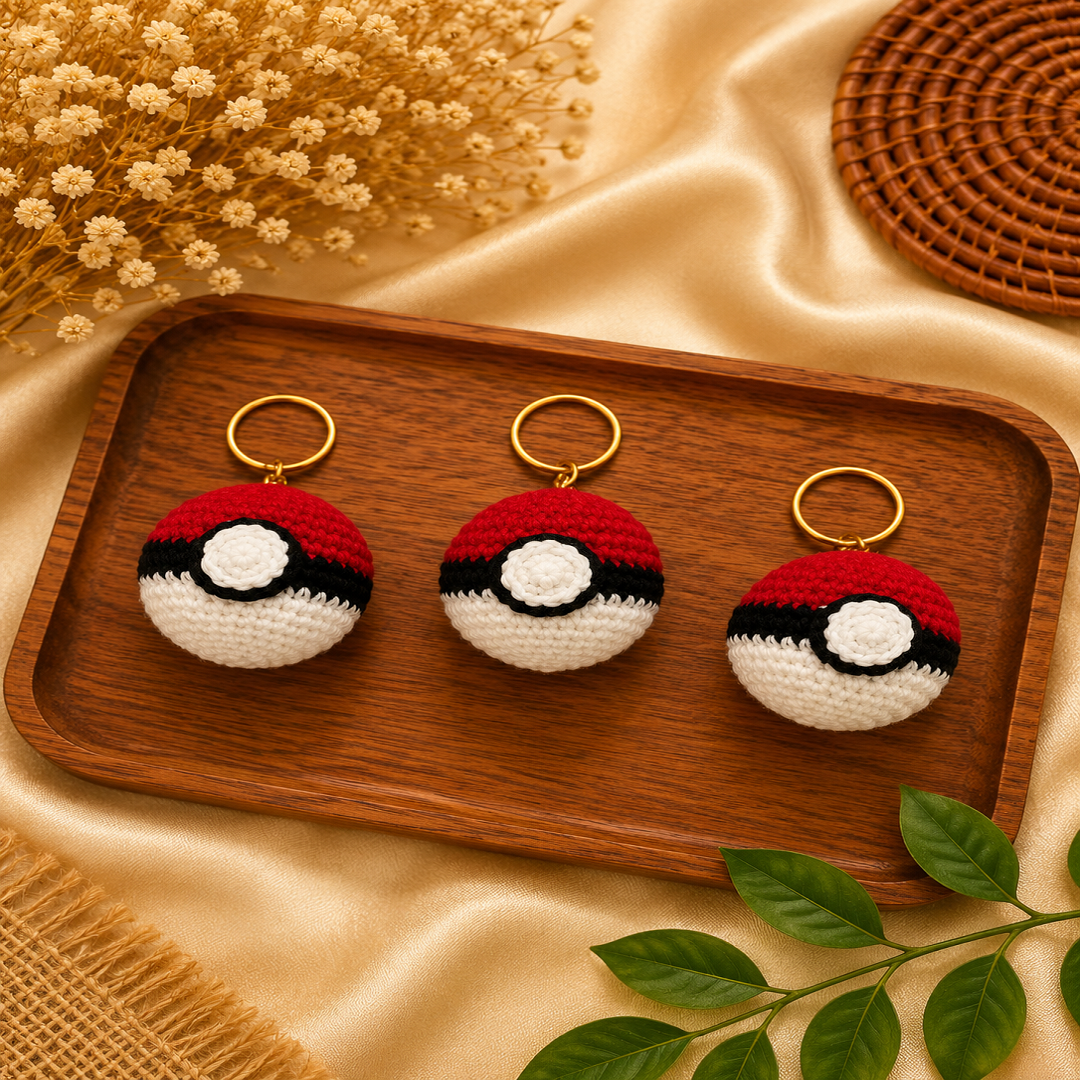 Crochet Poké Ball Keychain Pack of 3 Pcs | Wholesale Price ₹240
