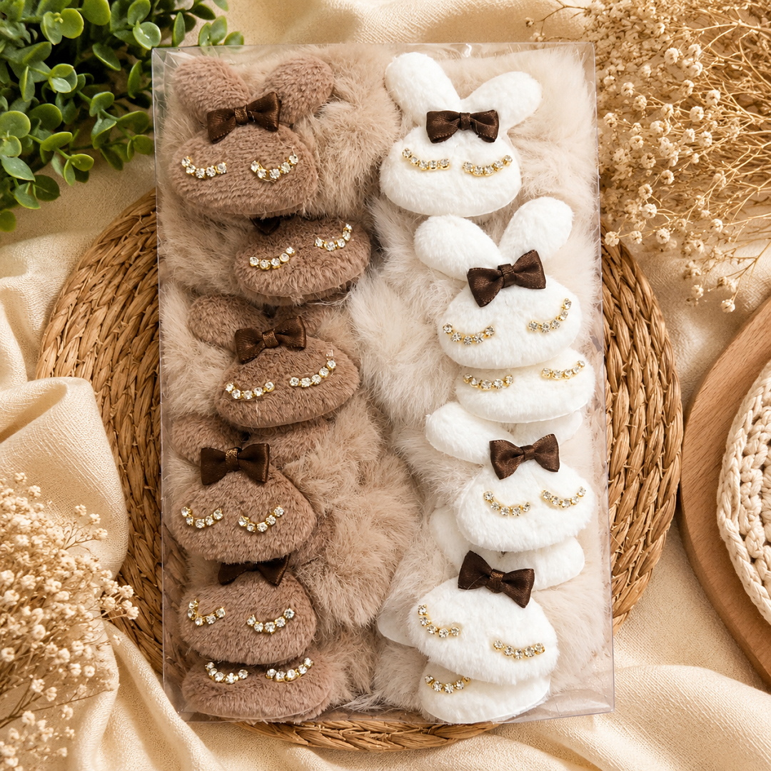 Premium Fluffy Bunny Hair Rubber Bands – Pack of 12 Pcs | Wholesale Price ₹360