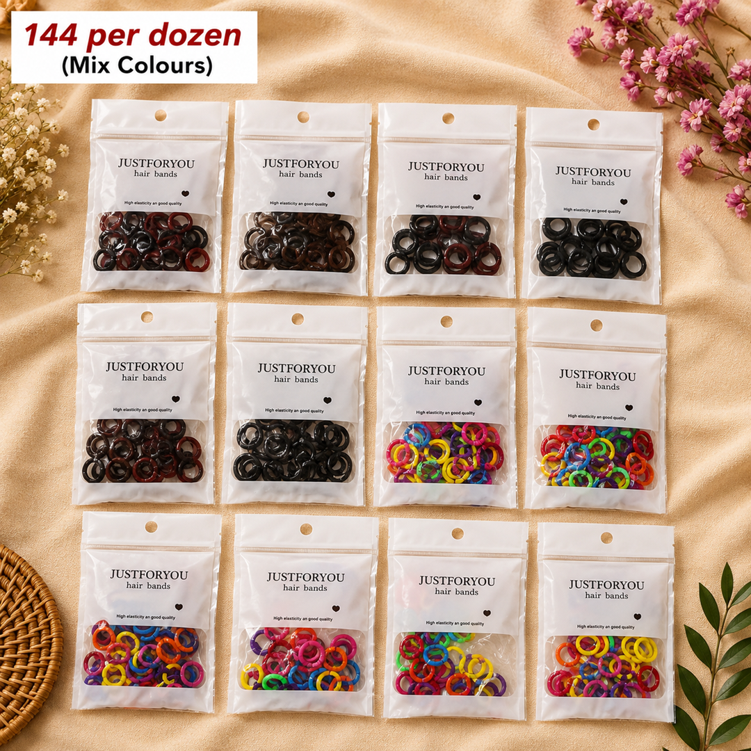 Premium Hair Rubber Bands – Pack of 12 Packets | Wholesale Price ₹144