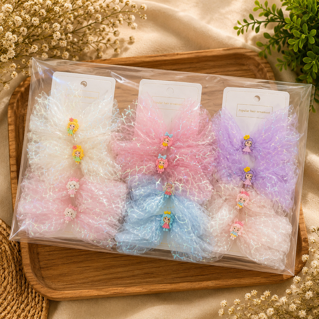 Princess Tulle Hair Clips for Girls – Pack of 12 Pcs | Wholesale Price ₹240