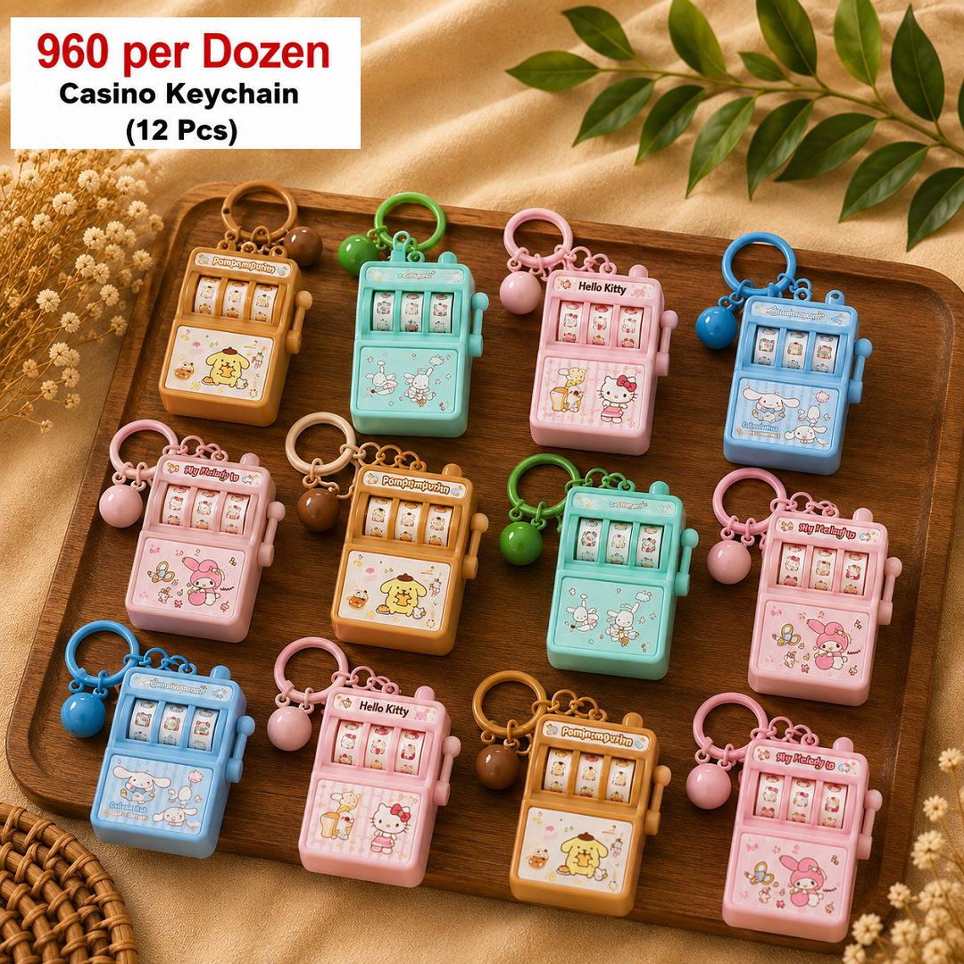 Casino Slot Machine Keychain Pack of 12 Pcs – Mini Lucky Slot Key Ring | Wholesale Price ₹960 per Dozen