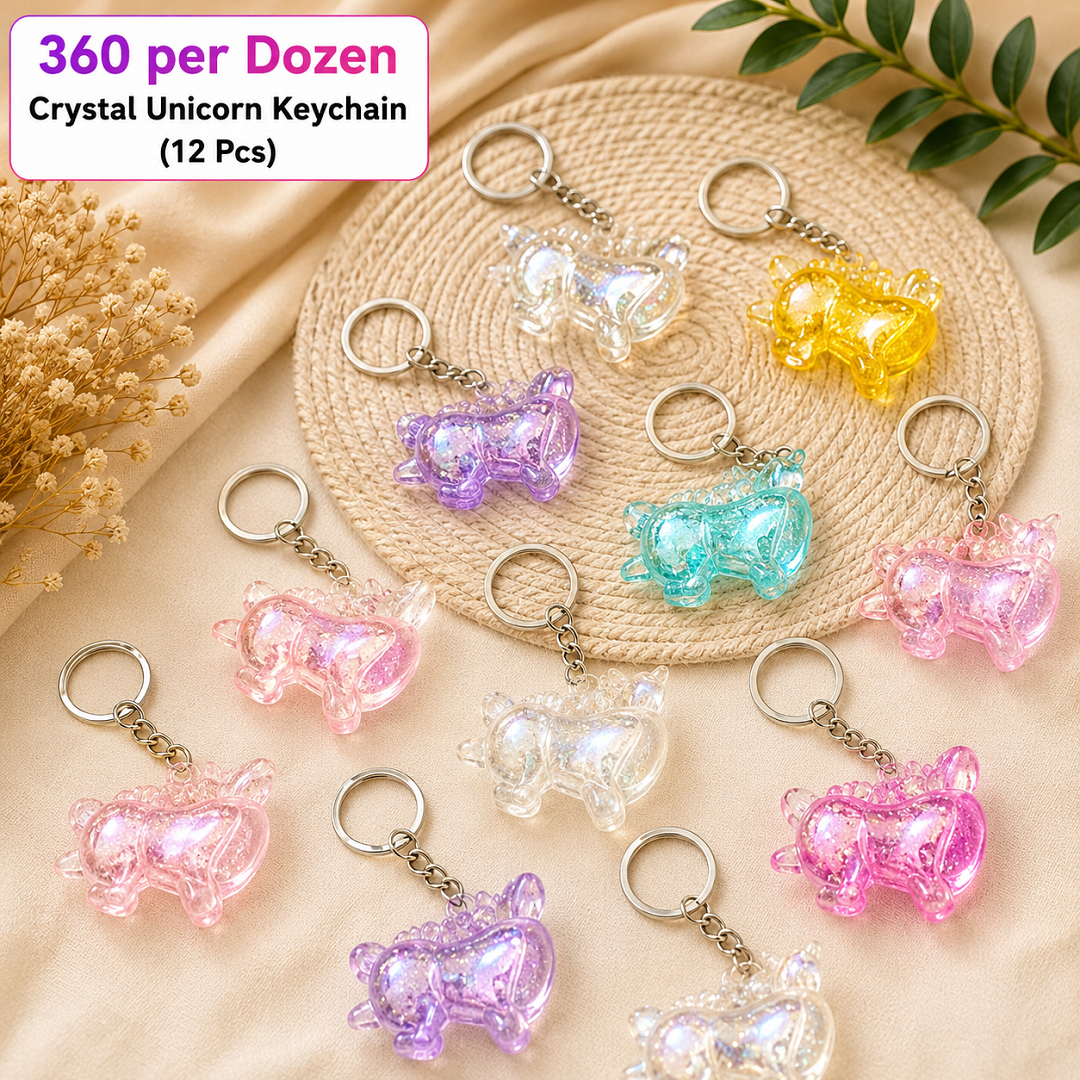 Crystal Unicorn Keychain Pack of 12 Pcs – Glitter Unicorn Key Ring | Wholesale Price ₹360 per Dozen