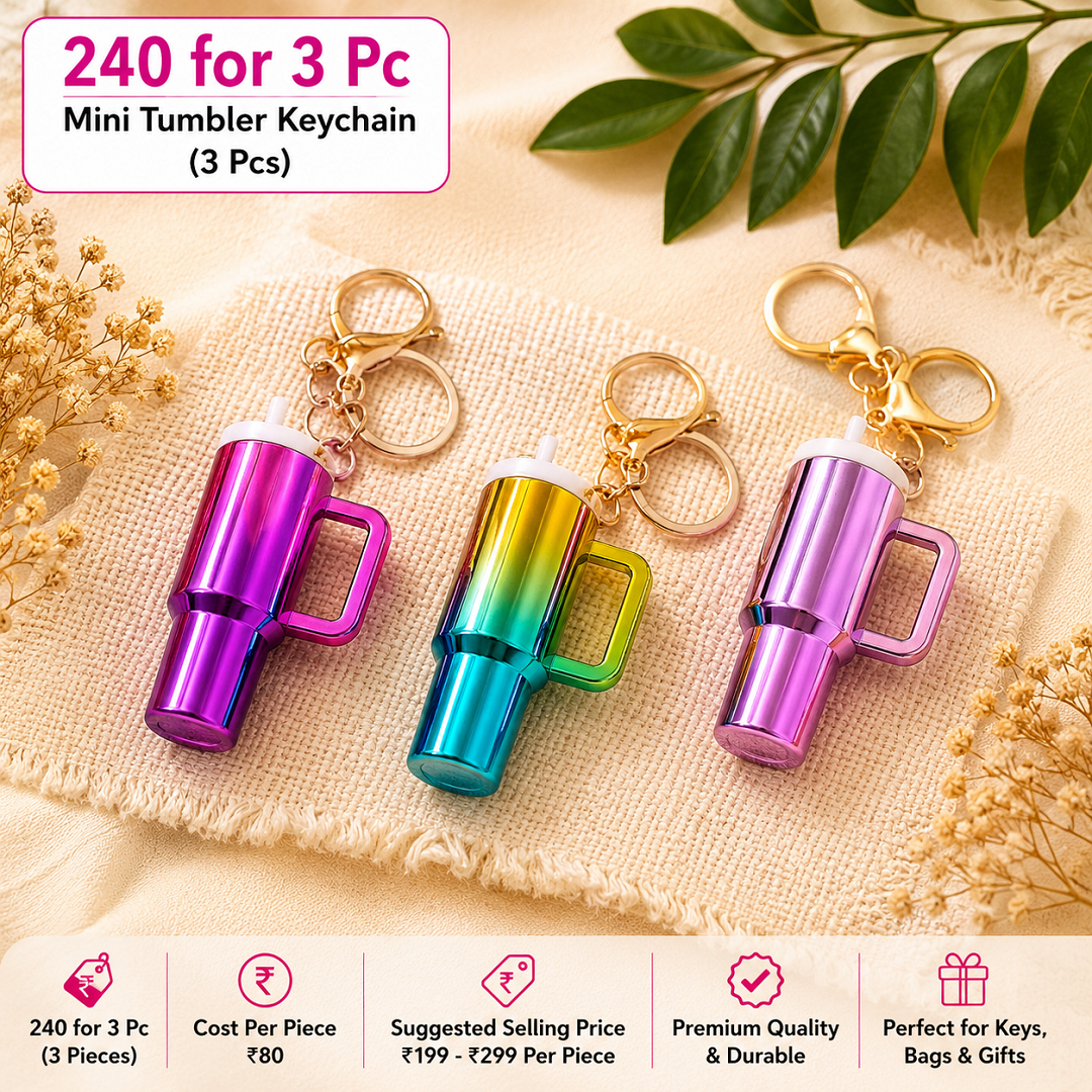 Mini Tumbler Keychain Pack of 3 Pcs – Cute Tumbler Cup Key Ring | Wholesale Price ₹240 for 3 Pcs