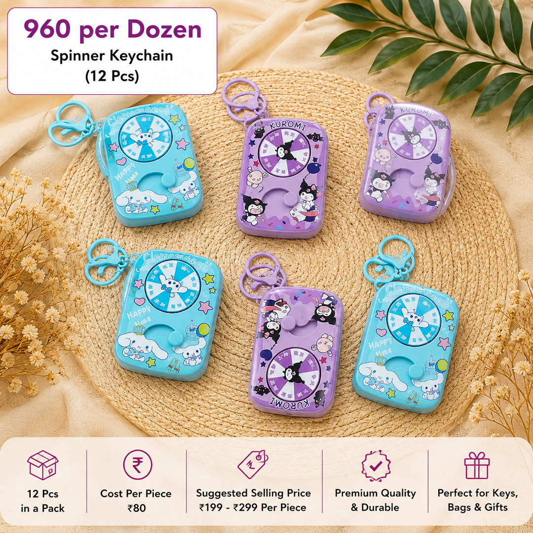 Spinner Keychain Pack of 12 Pcs – Mini Fidget Spinner Key Ring | Wholesale Price ₹960 per Dozen