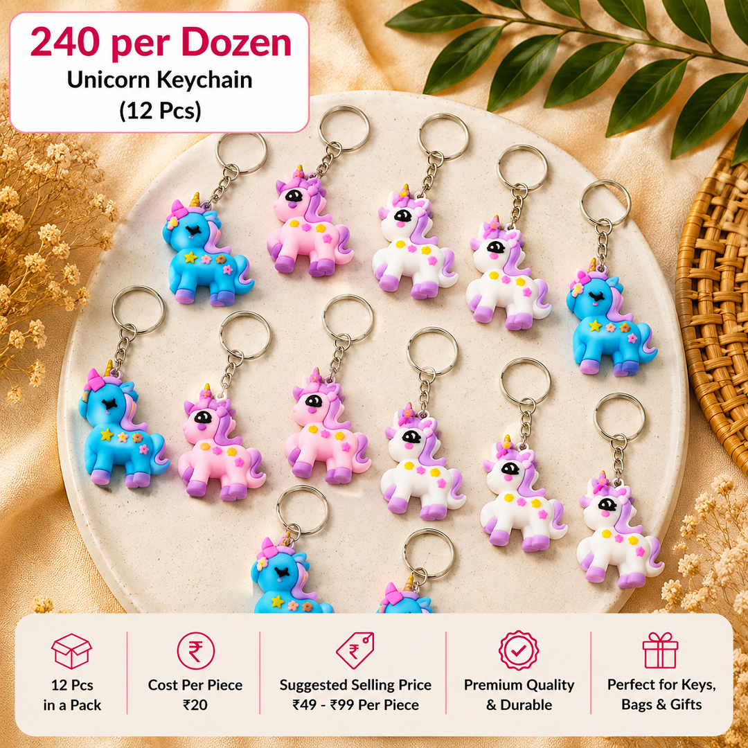 Unicorn Keychain Pack of 12 Pcs – Cute Silicone Unicorn Key Ring | Wholesale Price ₹240 per Dozen