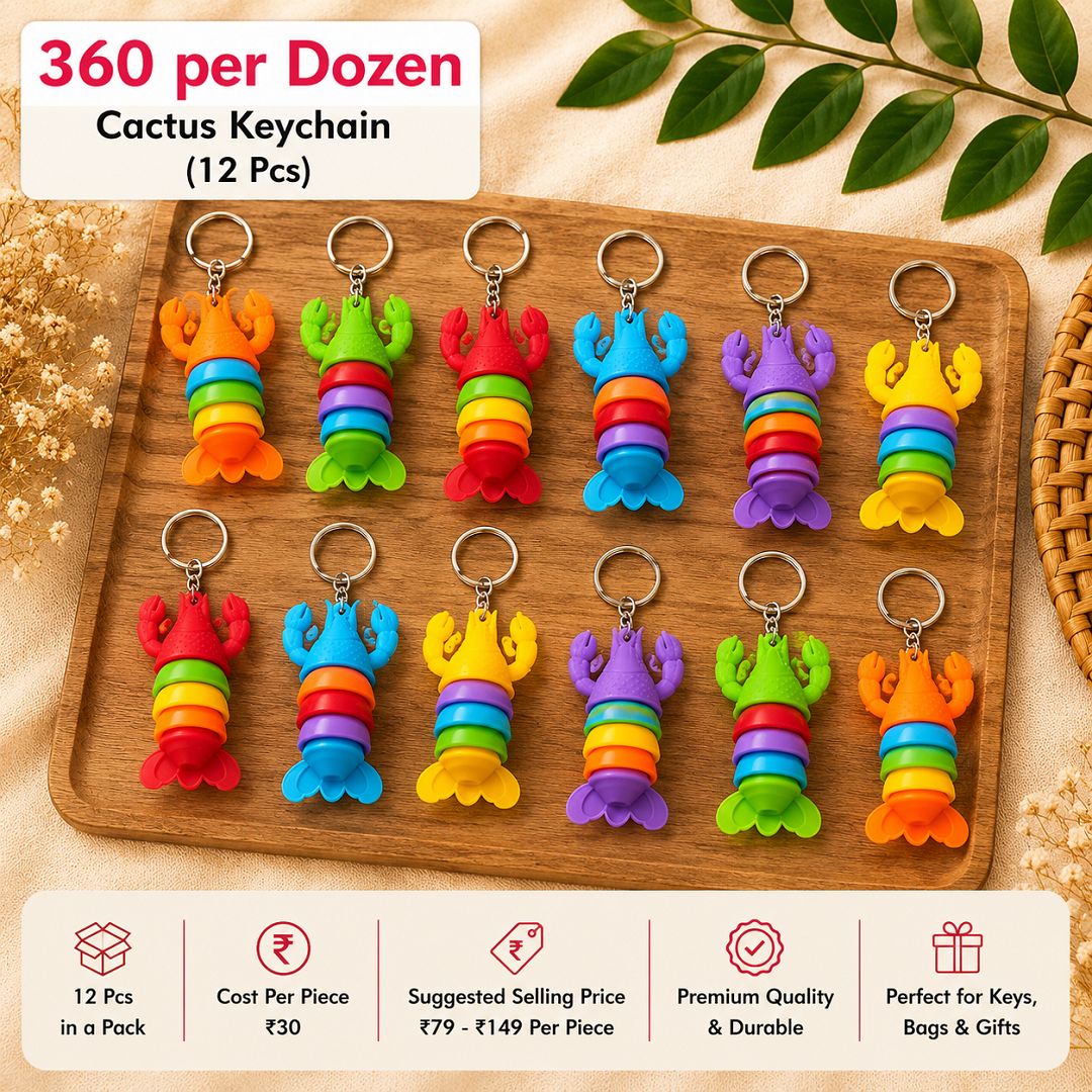 Cactus Pop Keychain Pack of 12 Pcs – Cute Silicone Cactus Key Ring | Wholesale Price ₹360 per Dozen
