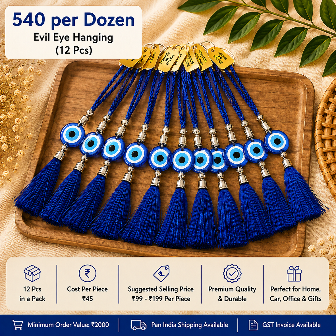 Evil Eye Hanging Tassel – Pack of 12 Pcs | Premium Home & Car Hanging | Wholesale Price ₹540 per