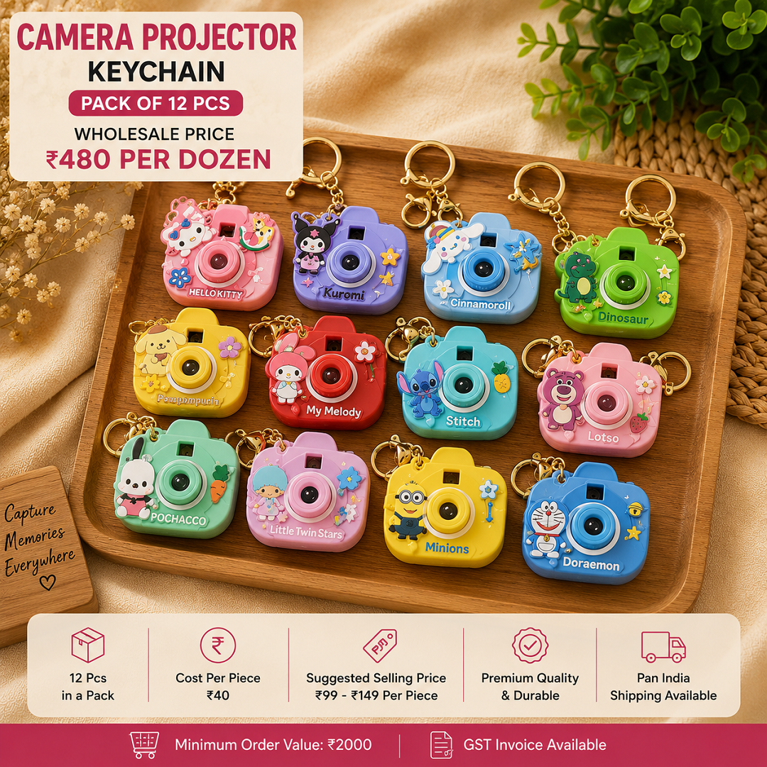 Camera Projector Keychain Pack of 12 Pcs – Cute Mini Projector Camera | Wholesale Price ₹480 per Dozen