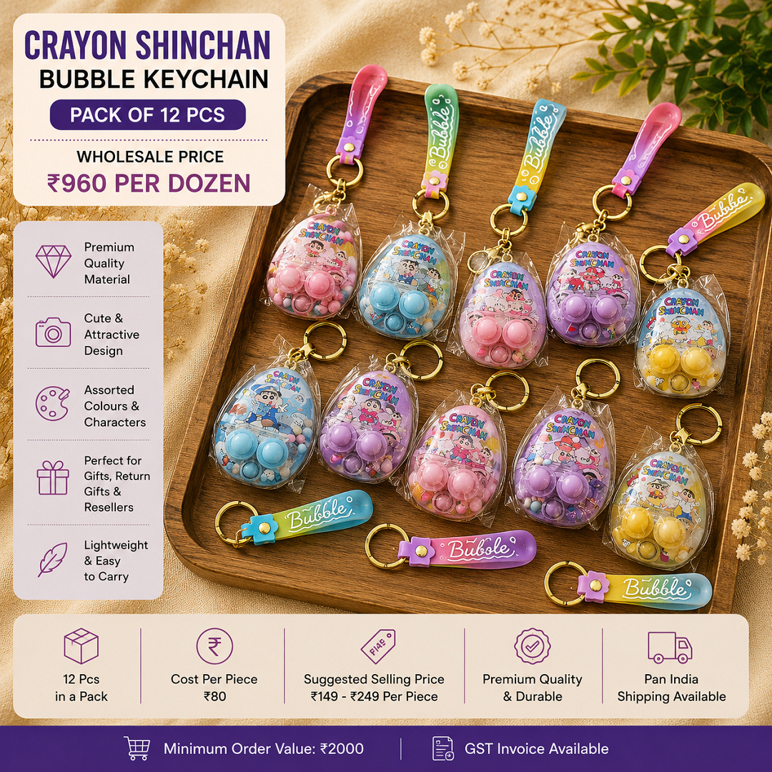 Bubble Game Keychain Pack of 12 Pcs – Mini Pop Bubble Fidget Keychain | Wholesale Price ₹960 per Dozen