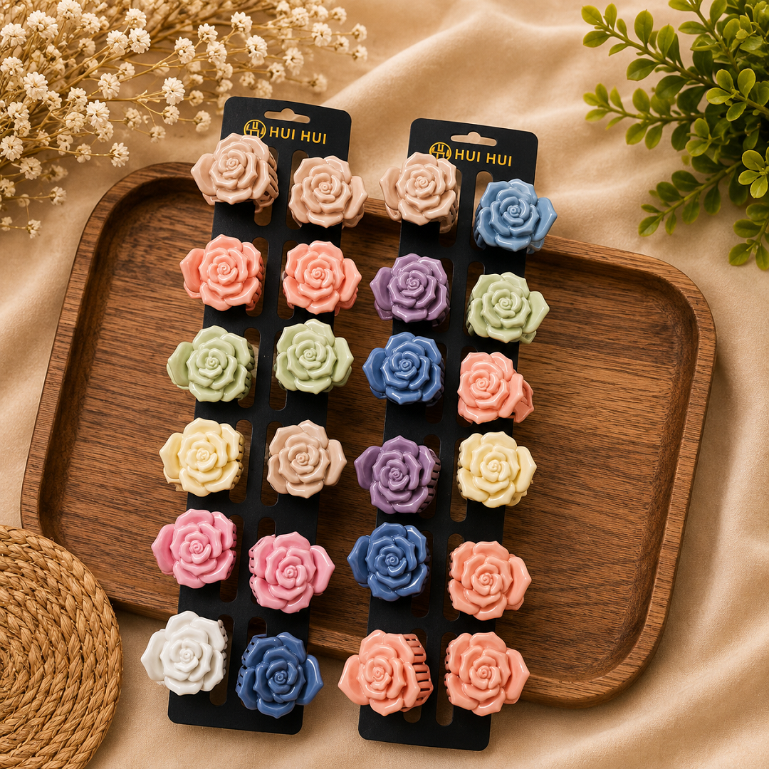 Rose Flower Mini Hair Claw Clips – Pack of 24 Pcs | Wholesale Price ₹240