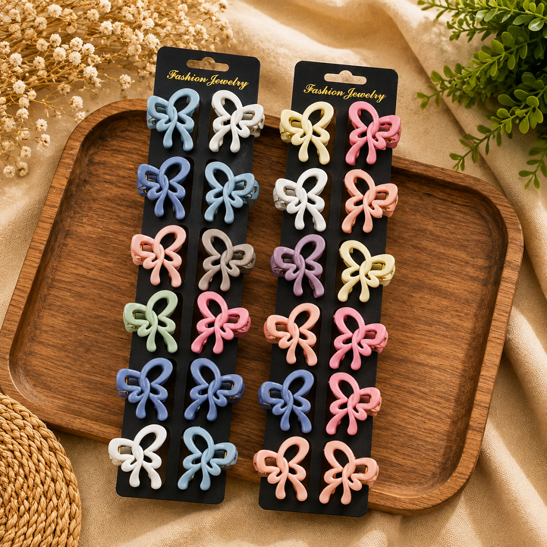 Bow Shape Mini Hair Claw Clips – Pack of 24 Pcs | Wholesale Price ₹240
