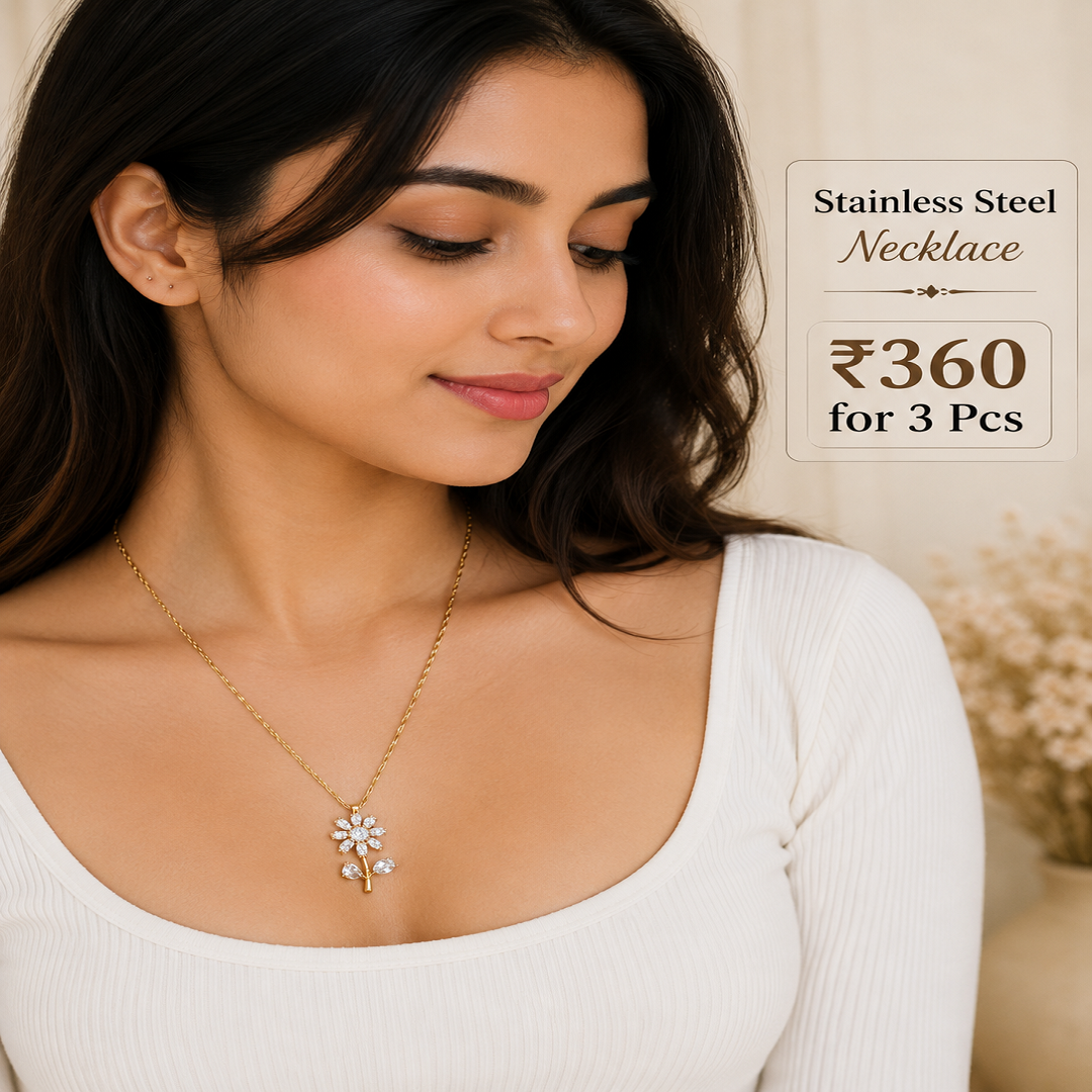Stainless Steel Crystal Flower Necklace | Pack of 3 Pcs | Wholesale ₹360