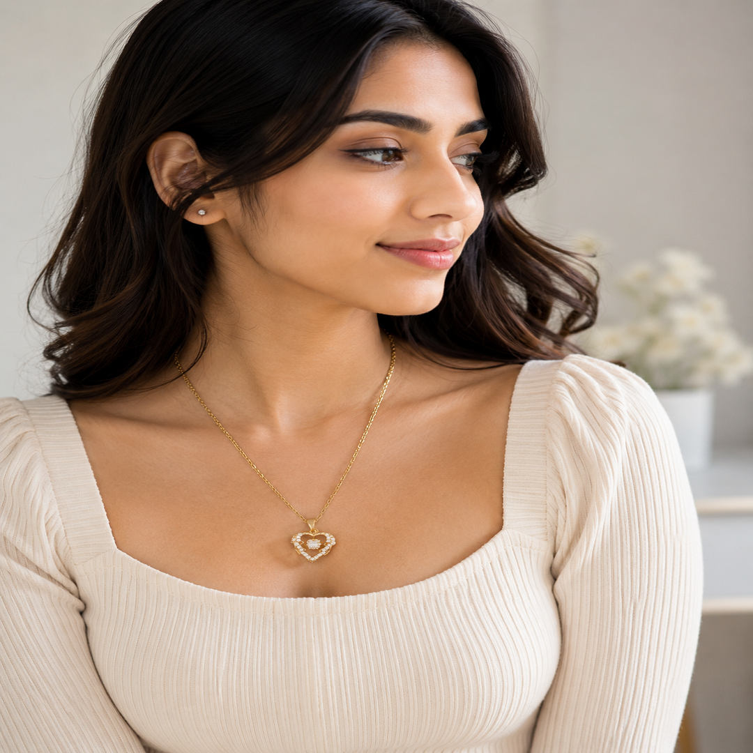 Premium Stainless Steel Crystal Heart Necklace – Pack of 3 Pcs | Wholesale Price ₹360