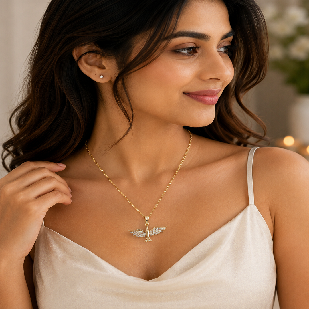 Golden Angel Wings Pendant Necklace – Pack of 3 Pcs | Wholesale Price ₹300