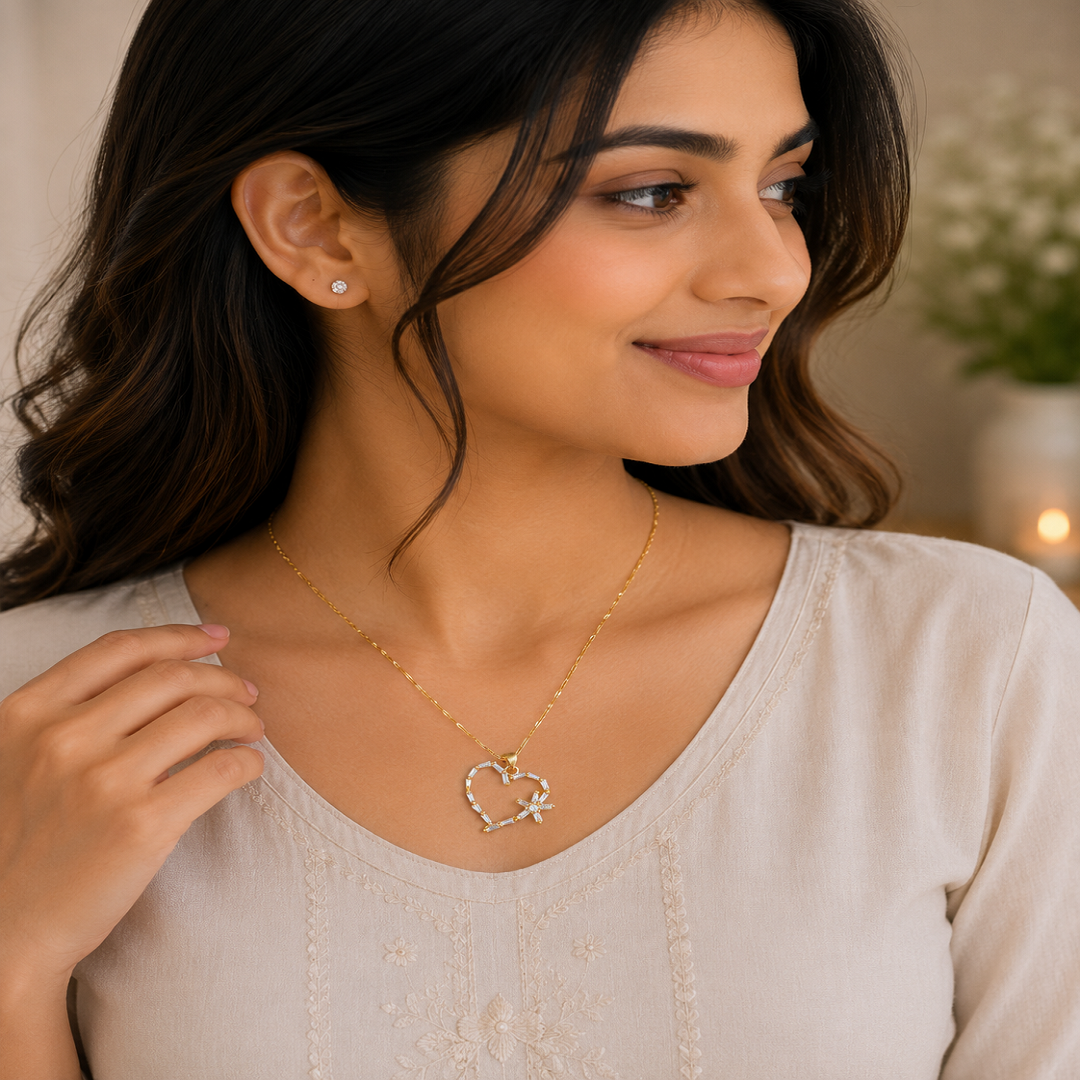 Golden Crystal Heart Pendant Necklace – Pack of 3 Pcs | Wholesale Price ₹300