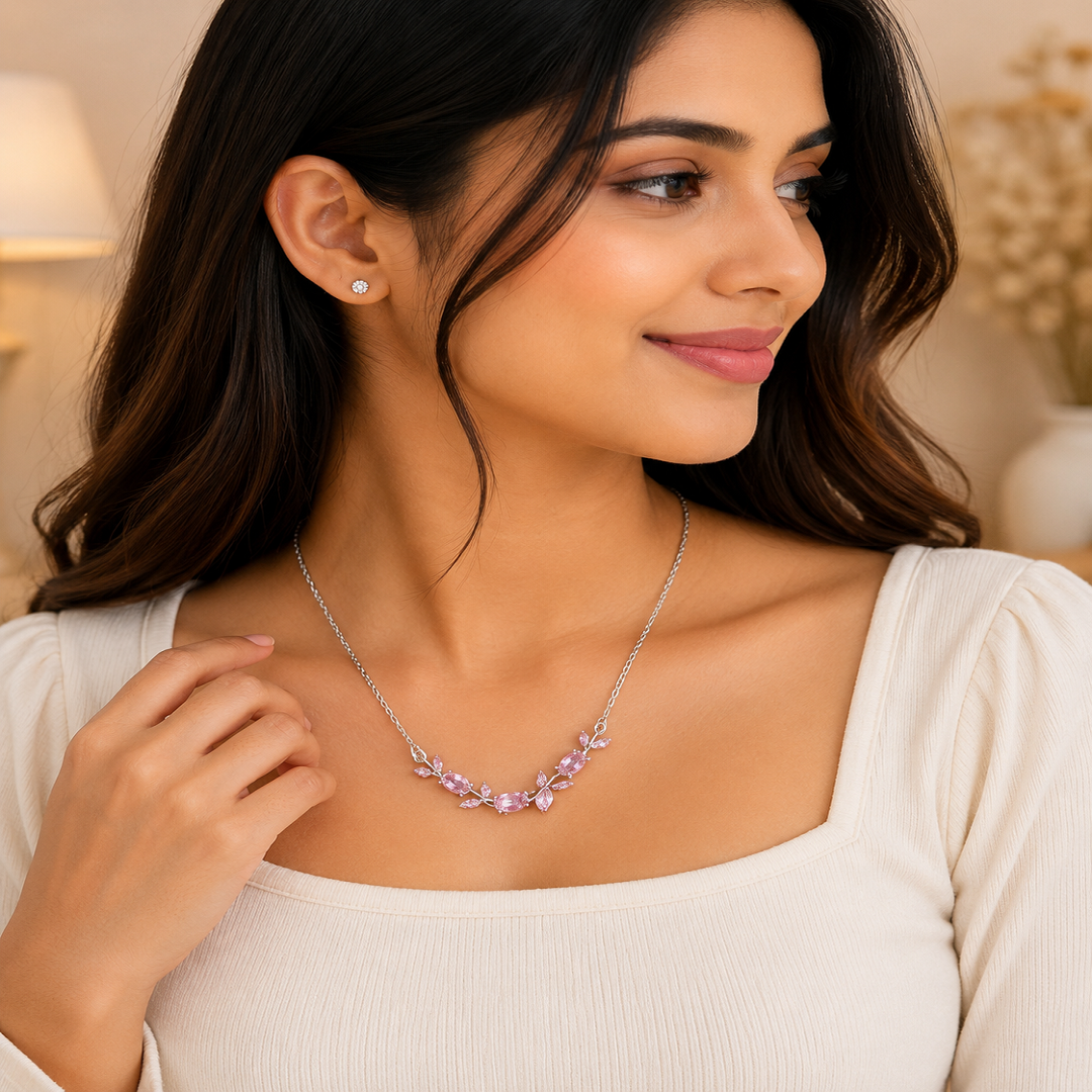 Silver Pink Tulip Necklace – Pack of 3 Pcs | Wholesale Price ₹360