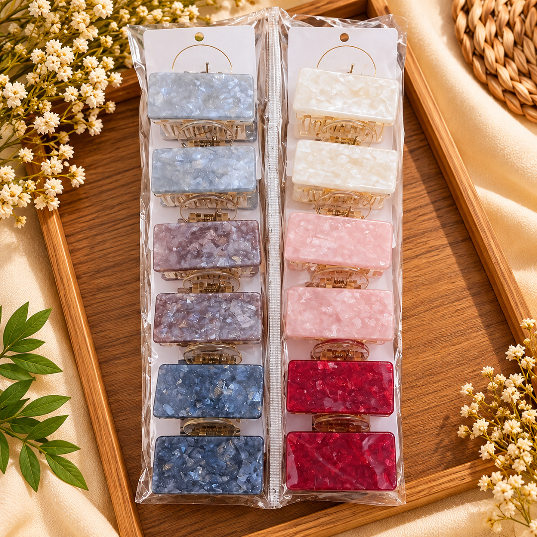 Marble Finish Rectangle Hair Clutcher Pack of 12 Pcs – Premium Hair Claw | Wholesale Price ₹240 per Dozen