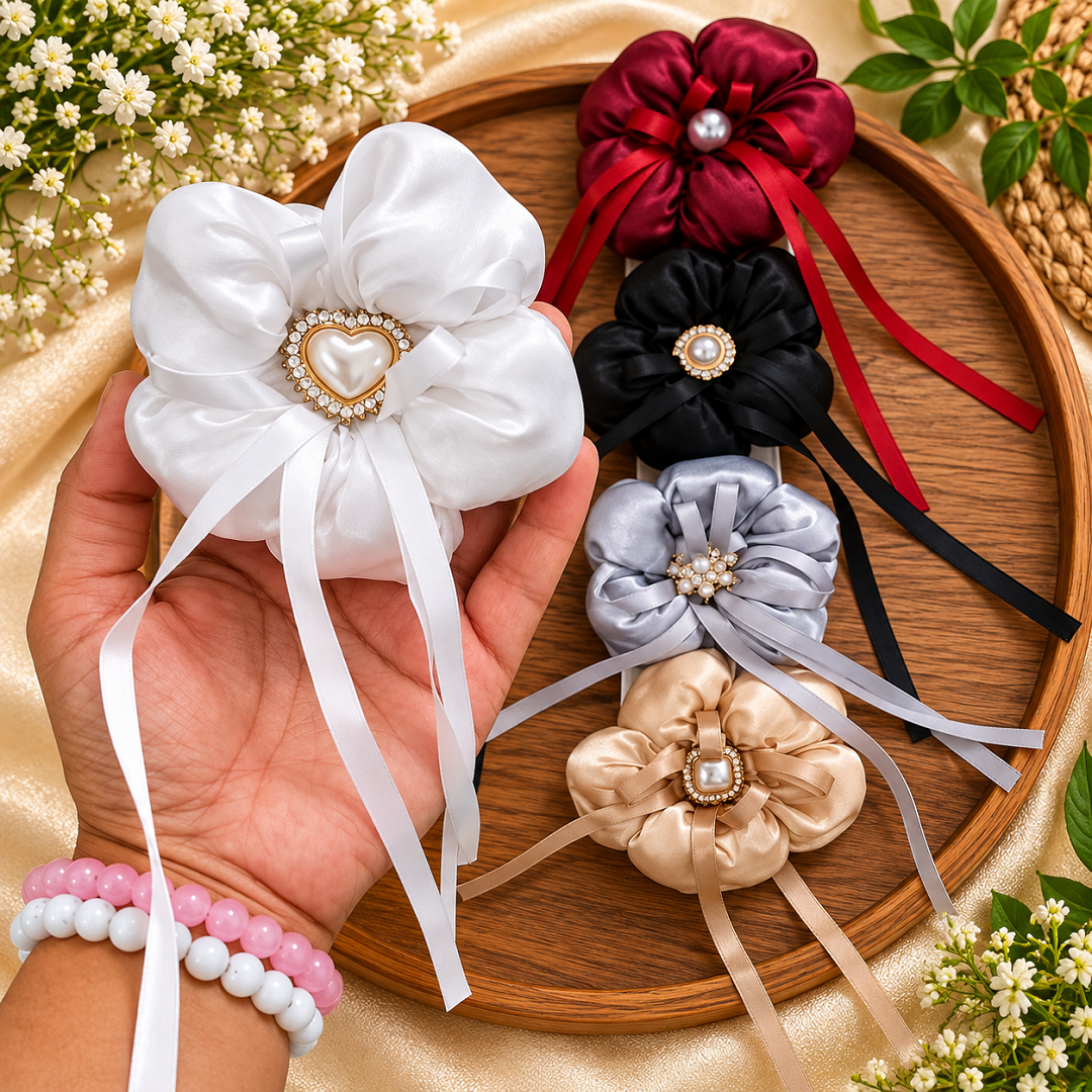 Elegant Satin Flower Hair Clip – Pack of 5 Pcs | Wholesale Price ₹200 per 5 Pcs