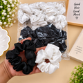 🎀 Premium Satin Scrunchies Pack of 12 Pcs | Black & White Hair Accessories | Wholesale Price ₹144