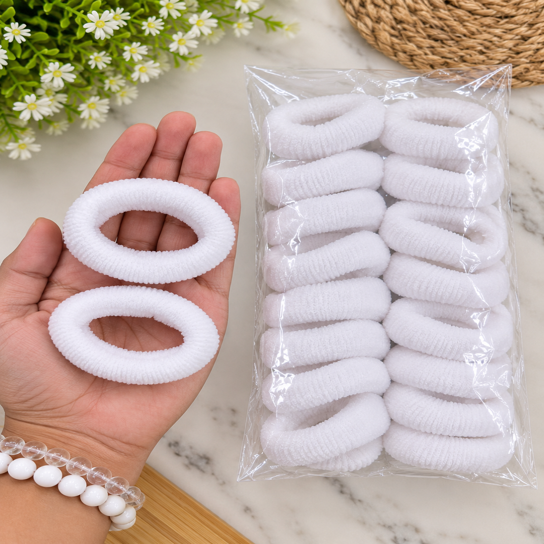 🤍 Premium White Soft Fabric Hair Rubber | Pack of 24 Pcs | Wholesale Price ₹80